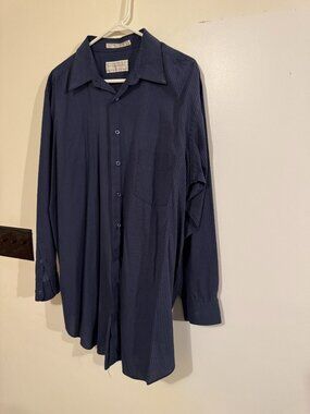 Natural Exchange 17 1/2 long sleeve button down dress shirt blue stripe. No iron